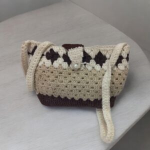 Brown and White Crochet Crossbody