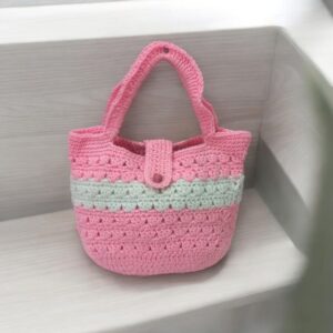 Pink and White Small Crochet Handbag